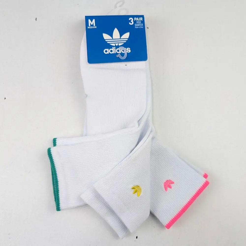 Adidas Unisex Adult Medium High Quarter Socks White & Pink/Green/Yellow